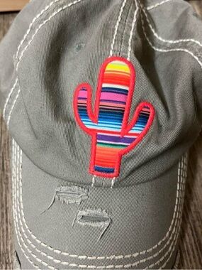 Gray Kids Cap with Colorful Serape Cactus Patch